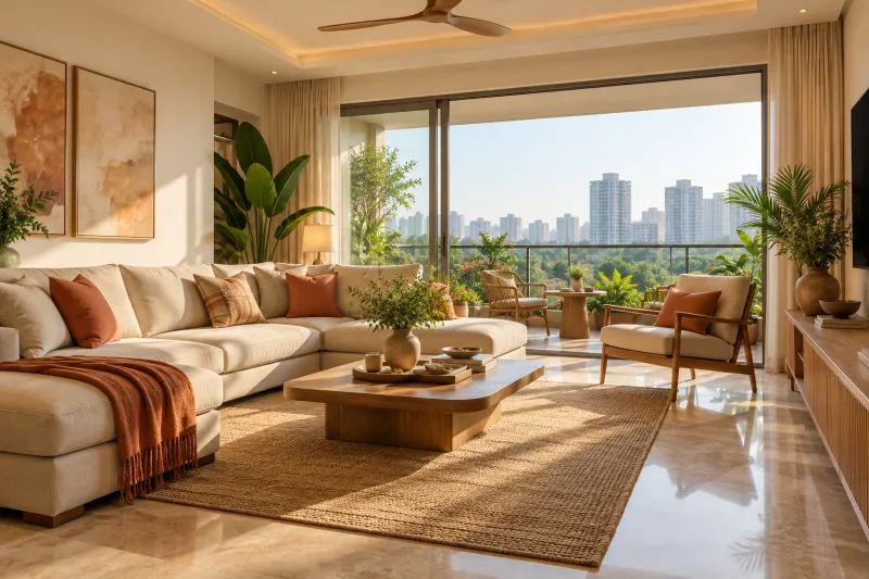 Illustrative bright apartment living room